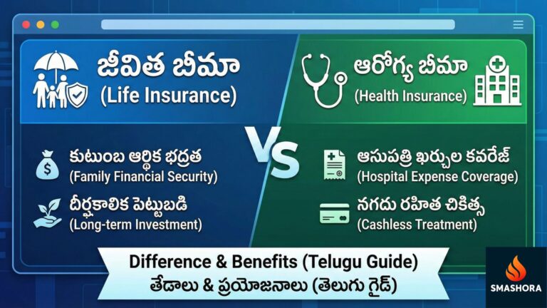difference between life and health insurance Telugu